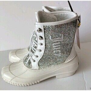 Juicy Couture Rain Snow Duck Boots Size 10 White Silver Glitter JC Talos Sherpa